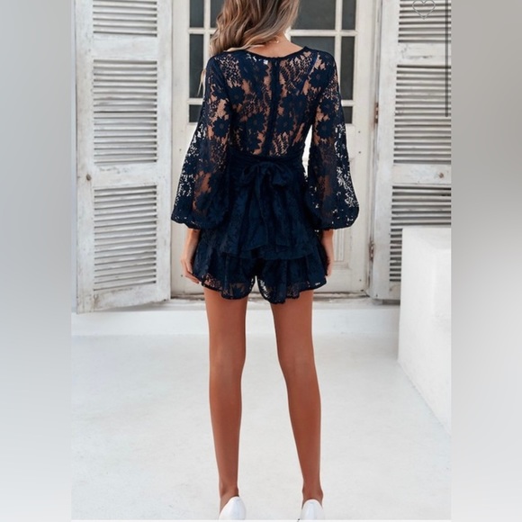 Navy Lace Romper - Picture 4 of 5